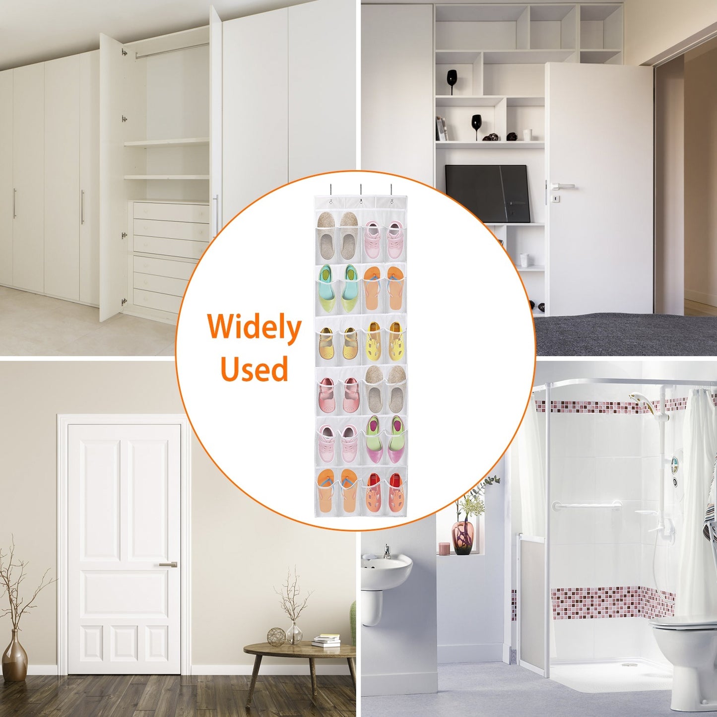 US Local Over The Door Shoes Rack 24-Pocket Crystal Clear Organizer 6-Layer Hanging Storage Shelf For Shoes Slippers Small Toys Closet Cabinet