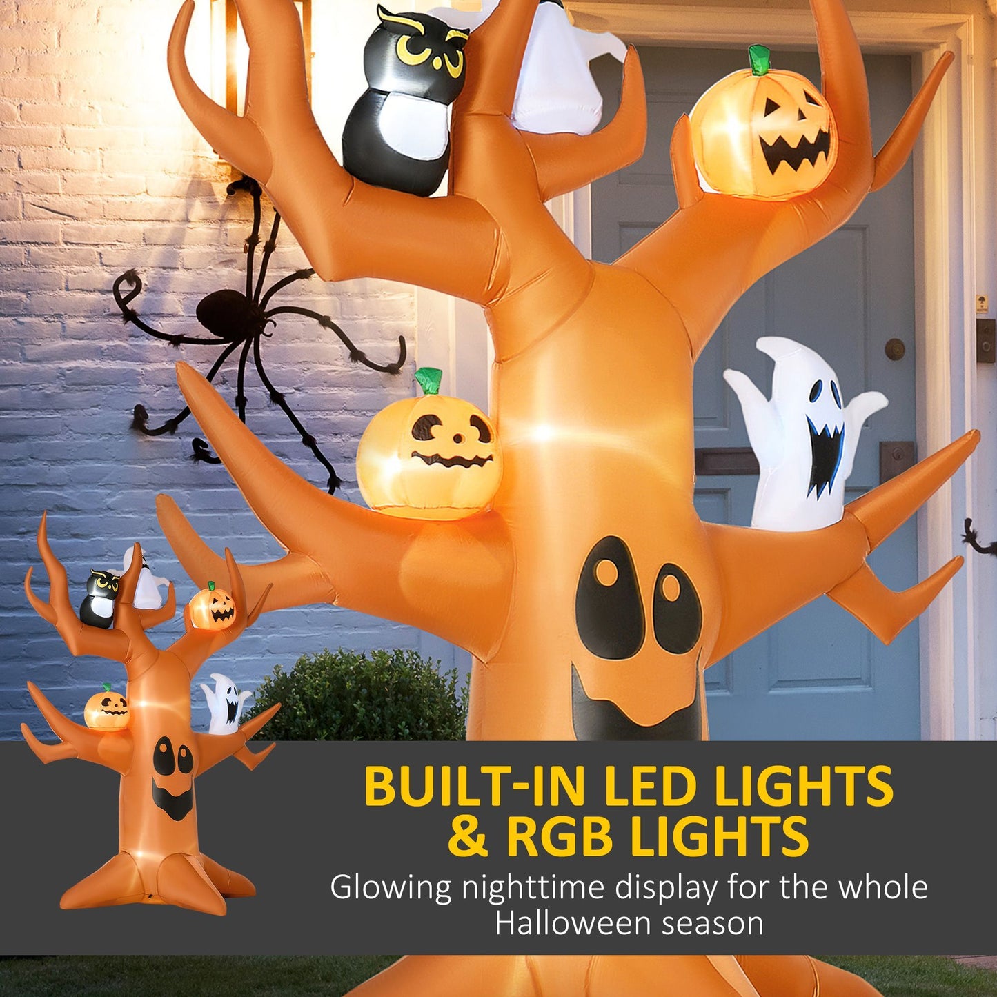 CA Local 9ft Inflatable Halloween Haunted Tree With Pumpkins, Ghosts And Cat, Blow-Up Outdoor LED Yard Display For Garden, Lawn, Party, Holiday