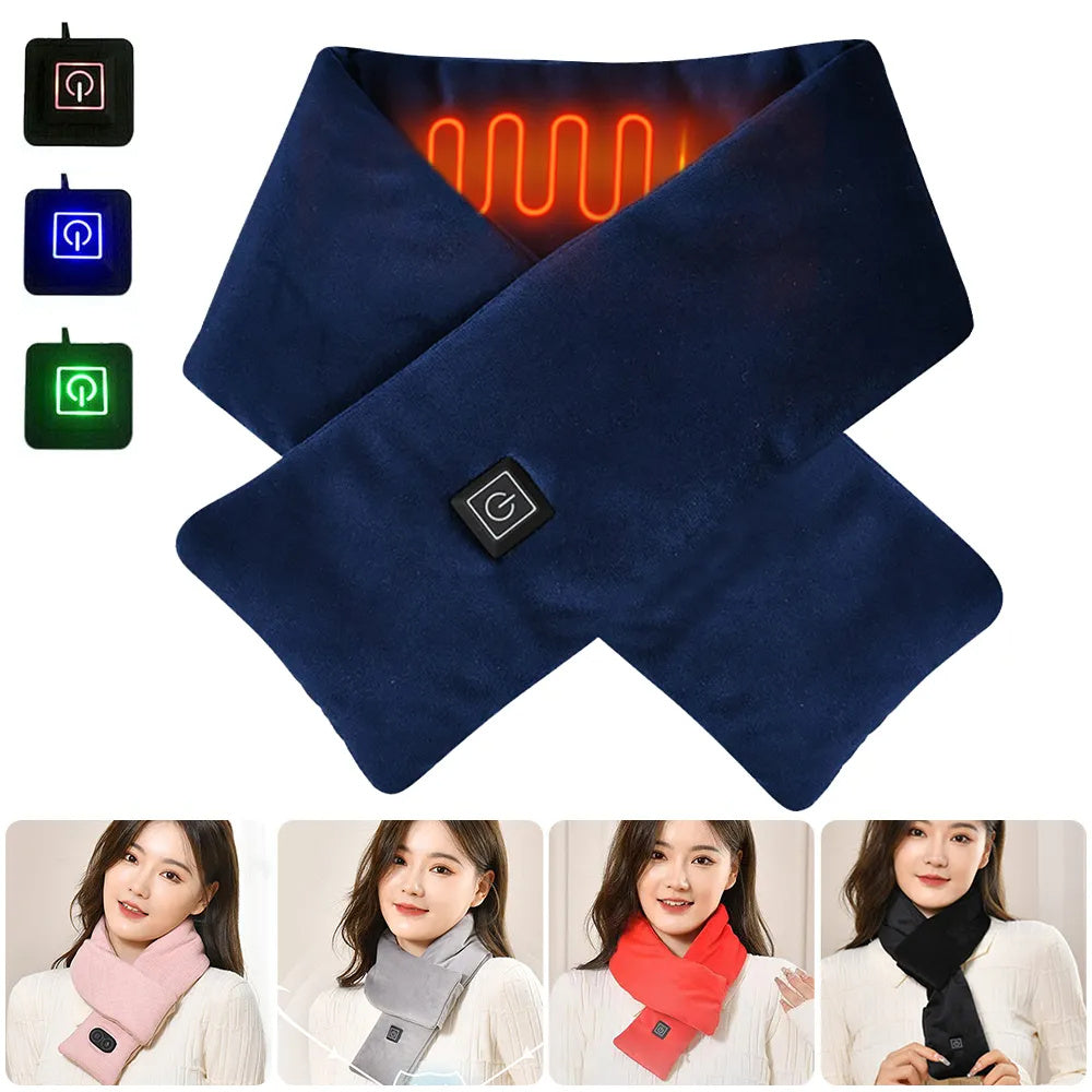 USB Women Men Heating Scarf Temperature Scarf 3 Gears Adjustable USB Charging Heat Control Neck Warmer For Cycling Camping USB Heated Scarf