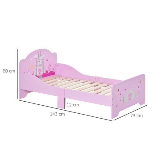 UK Local HOMCOM Kids Bed Princess Castle Theme W Side Rails Slats Home Furniture For 3 - 6 Yrs Pink 143 X 73 X 60 Cm