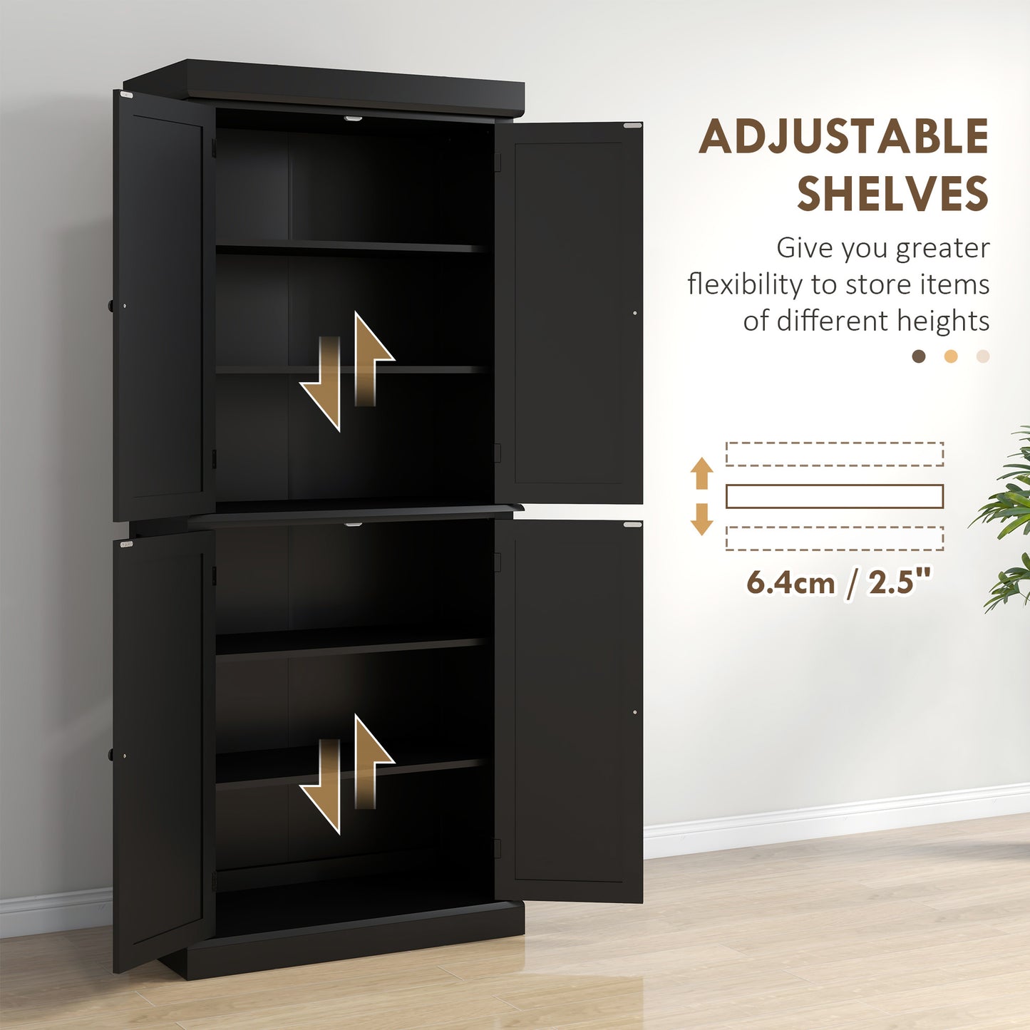US Local 6 Tier Pantry Haven  Modern Freestanding Storage Cabinet With Adjustable Shelves  Sleek Black