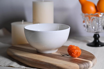 US Local Setaria Bone China Dinnerware Set, 12 Pieces, Service For 4, Plates, Dishes, Bowls Set, Microwave And Dishwasher Safe, Ivory White With Narrow Curve Stripe