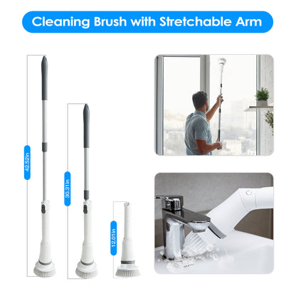 US Local 1Set Electric Spin Scrubber Cordless Rechargeable Telescopic Cleaning Brush 6 Replaceable Heads 2 Speed Adjustable Extension Arm Bathroom Tub Tile Floor