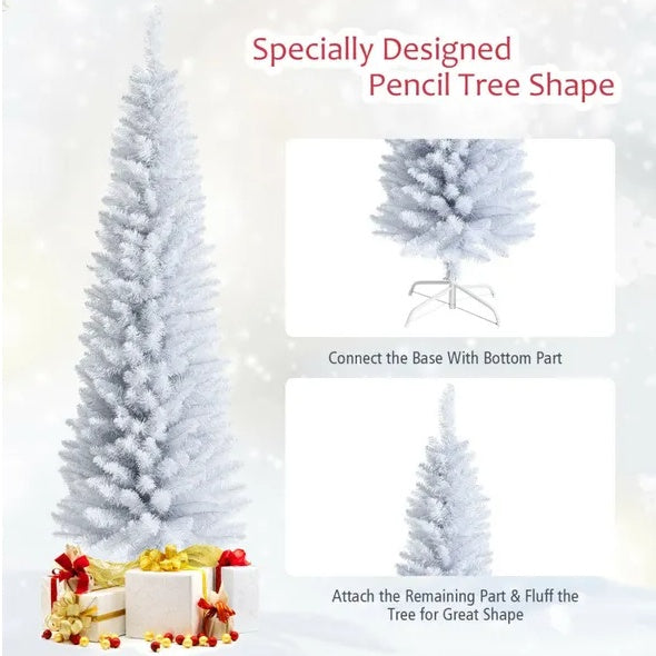 US Local 6 Feet Unlit Artificial Slim Pencil Christmas Tree With Metal Stand