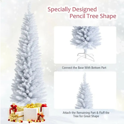 US Local 6 Feet Unlit Artificial Slim Pencil Christmas Tree With Metal Stand