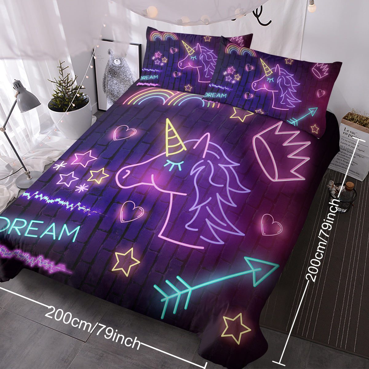 US & UK Local Star Bedding Neon  Pattern 3 Piece Black Duvet Cover Set