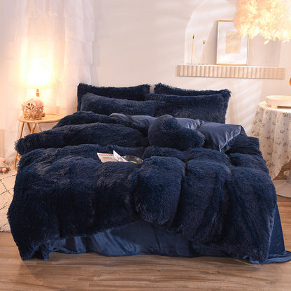 US Local Luxury Thick Fleece Duvet Cover Queen King Winter Warm Bed Quilt Cover Pillowcase Fluffy Plush Shaggy Bedclothes Bedding Set Winter Body Keep Warm