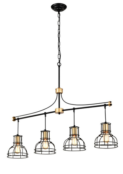 US Local Dining Room Light Fixture Chandelier Over Table, 40-Inch Hanging For Farmhouse Linear Chandeliers,4-Light Kitchen Island Lighting,Matte Black And Matte Gold Ceiling Chandelier,with Metal Lampshade