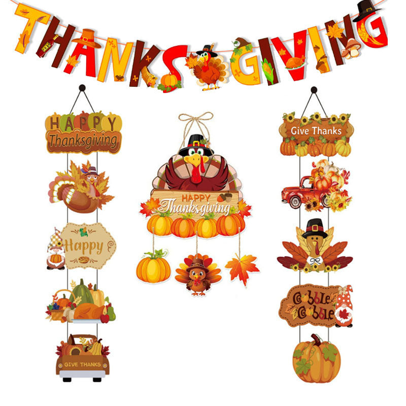 Thanksgiving Decoration Couplet Autumn Harvest Maple Leaf Hanging Flag Turkey Pumpkin Listing