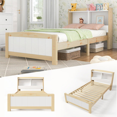 UK Local Solid Wooden Bed Frames, Single Storage Headboard Bed, 3FT Single 90 X 190 Cm Frame Only