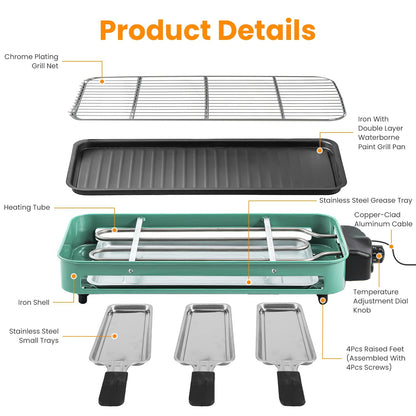 US Local 1 Pc 2000W Electric Indoor Grill 2 In 1 Electric BBQ Gill With Grill Net Removable Plate 5 Temperature Control 3 Small Trays Dishwasher Safe