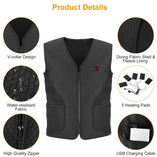 US Local Adjustable USB Heated Warm Jacket Vest