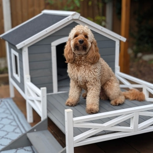UK Local PawHut Small Medium Dog House With Porch, Grey