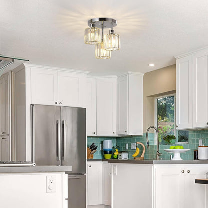 US Local Semi Flush Mount Ceiling,3-Light Kitchen Mount,Hallway Light Fixtures Ceiling With Clear Crystal Sha