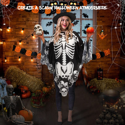US Local Halloween Lace Poncho Plus Size Halloween Skeleton Cape Day Of The Dead Costumes For Women 59 Inches X 59 Inches