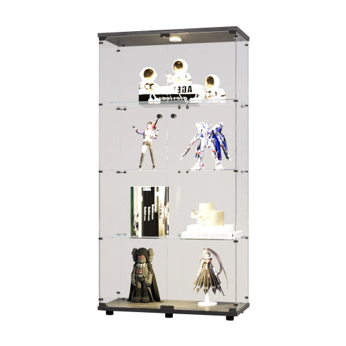 US Local Double Door LED Light Glass Display Cabinet 4 With Mast, Floor To Ceiling Rare Bookshelves, Suitable For Living Room, Bedroom, Office