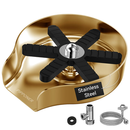 US Local PIPPONER Metal Glass Rinser For Kitchen Sink, 5-inch High Pressure Cup Washer With Hose, Stainless Steel Glass Washer For Sink, DIY Sink Bottle Washer For Home And Commercial Use