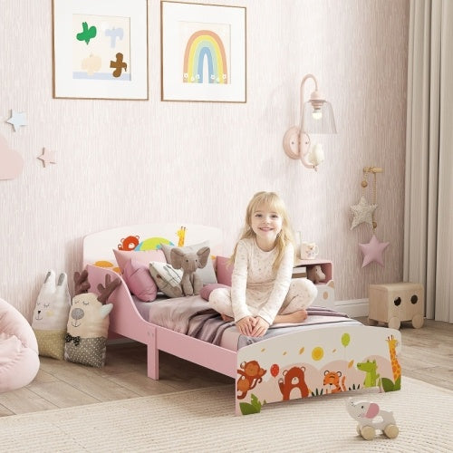 UK Local AIYAPLAY Cute Animal-Themed Toddler Bed, With Safety Rails, 143 X 77 X 60cm