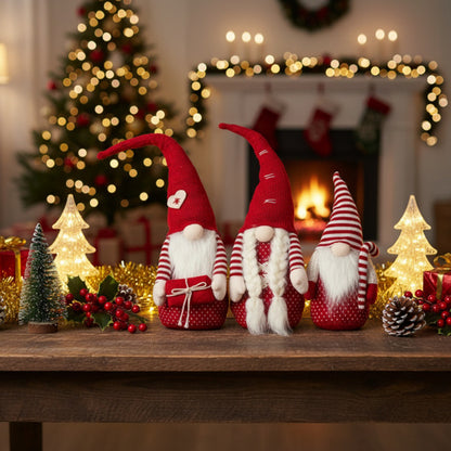 US Local 4 PCS Set Tall Christmas Gnome Family Red Halloween Decorations Harvest Festival Autumn Indoor Outdoor Holiday Display FBA Shipment