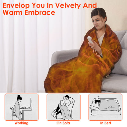 US Local 1 Pc Electric Heated Flannel Throw Heated Blanket With 6 Heat Settings 1-8 Hours Auto Off Washable For Home Office Usage 59x50in