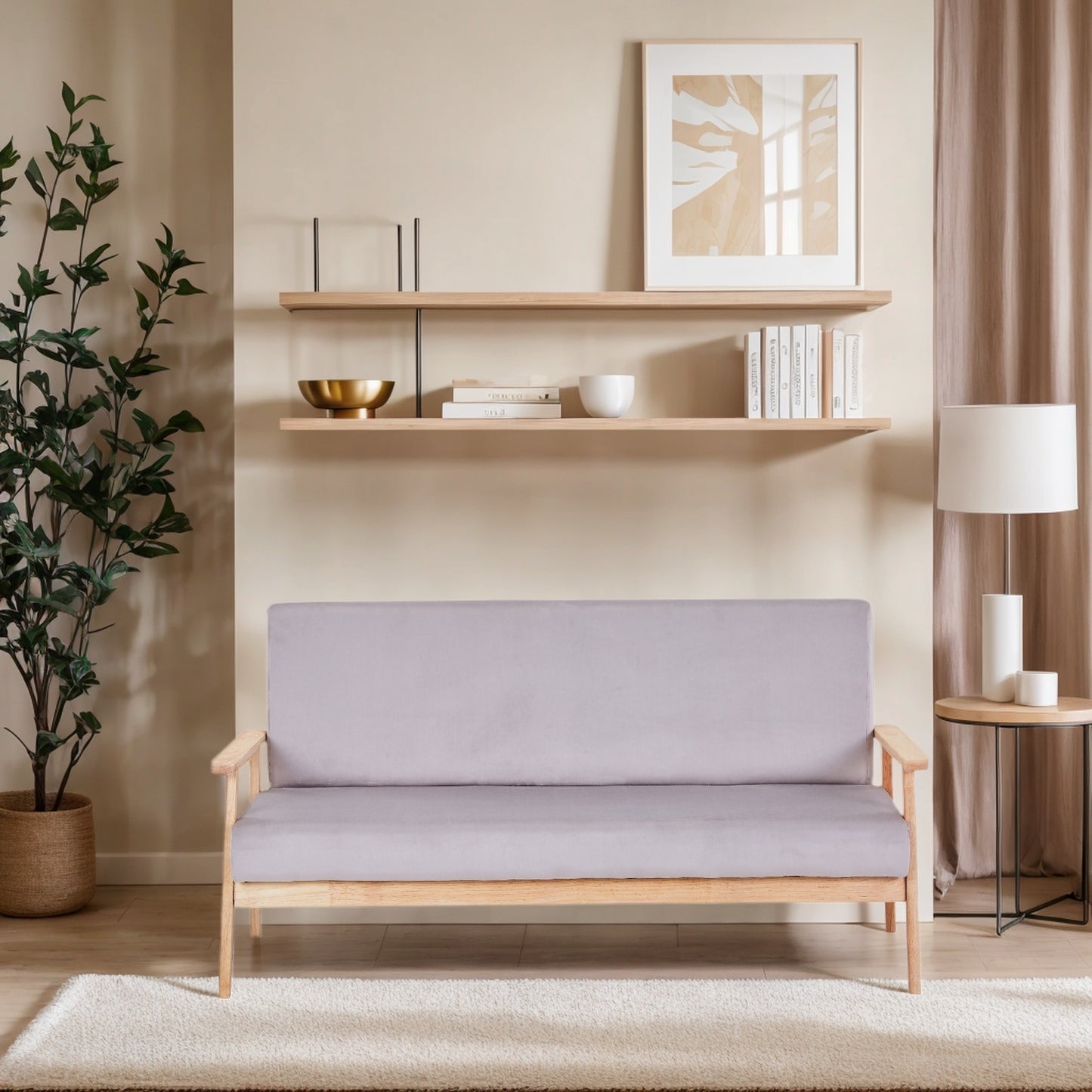 US Local Modern Velvet Loveseat Sofa With Wooden Arms Office Couch 2-3 Seat