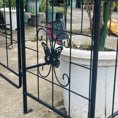 US Local Garden Arch Arbor Trellis For Climbing Plants With Gate, Durable Metal Garden Arch Outdoor Wedding Arch, For Wedding Ceremony Party Plant Climbing Rose Vines Lawn Courtyard Patio Black, 7.15ft