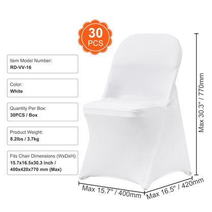 US Local VEVOR White Stretch Spandex Chair Covers - 30 PCS, Folding Kitchen Chairs Cover, Universal Washable Slipcovers Protector, Removable Chair Seat Covers, For Wedding Party Dining Room Banquet Event