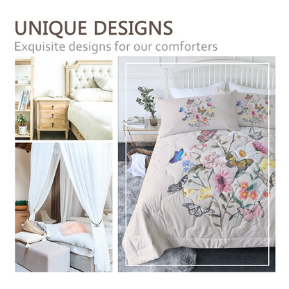 US Local Butterfly Flower Comforter Light Pink Bedding Sets Twin For Girls Women, 1 Soft Comforter And 2 Pillowcases Suit For All Season Use