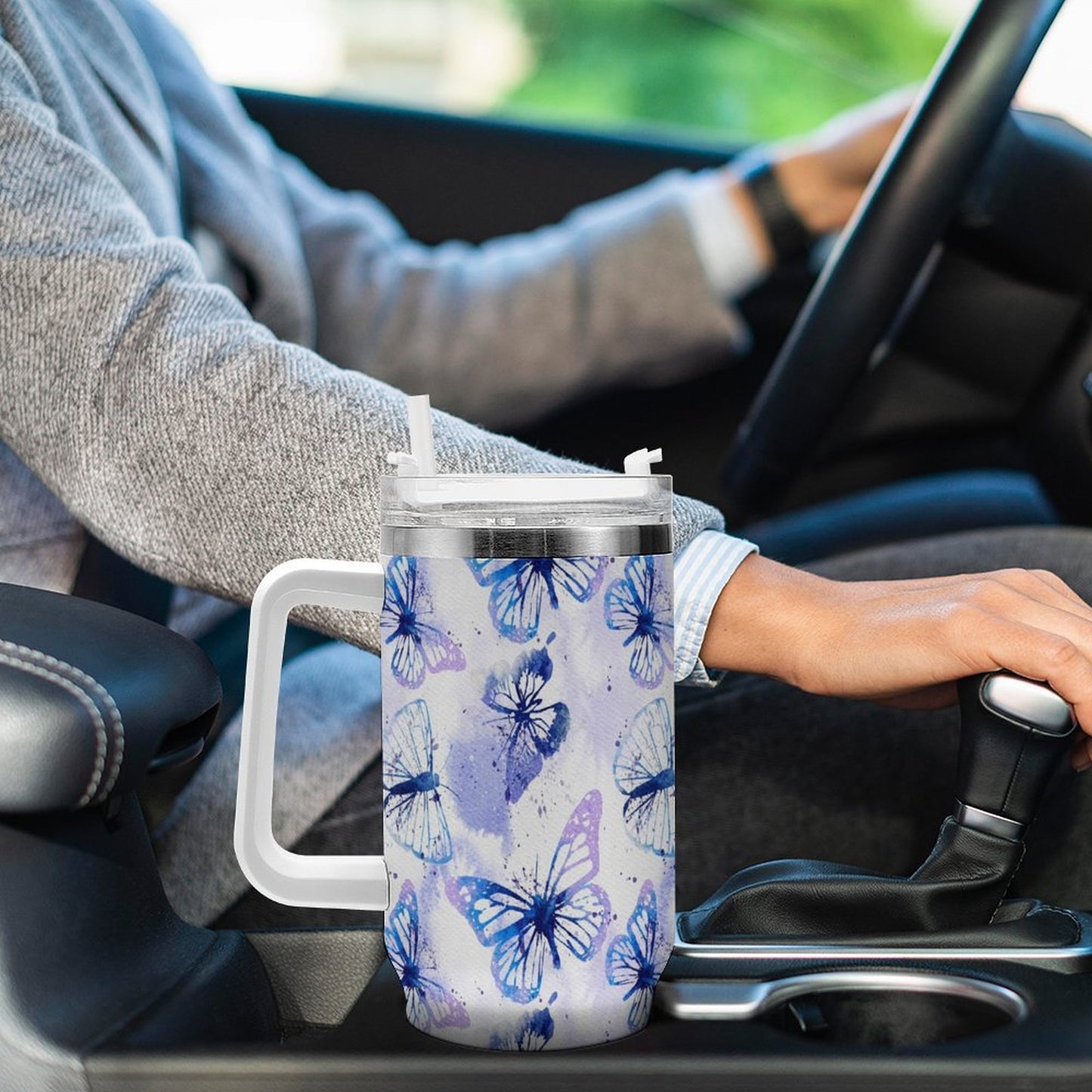 PHDT00534 POD US Local Tumbler 40oz Large Capacity Car Cup Butterfly Watercolor