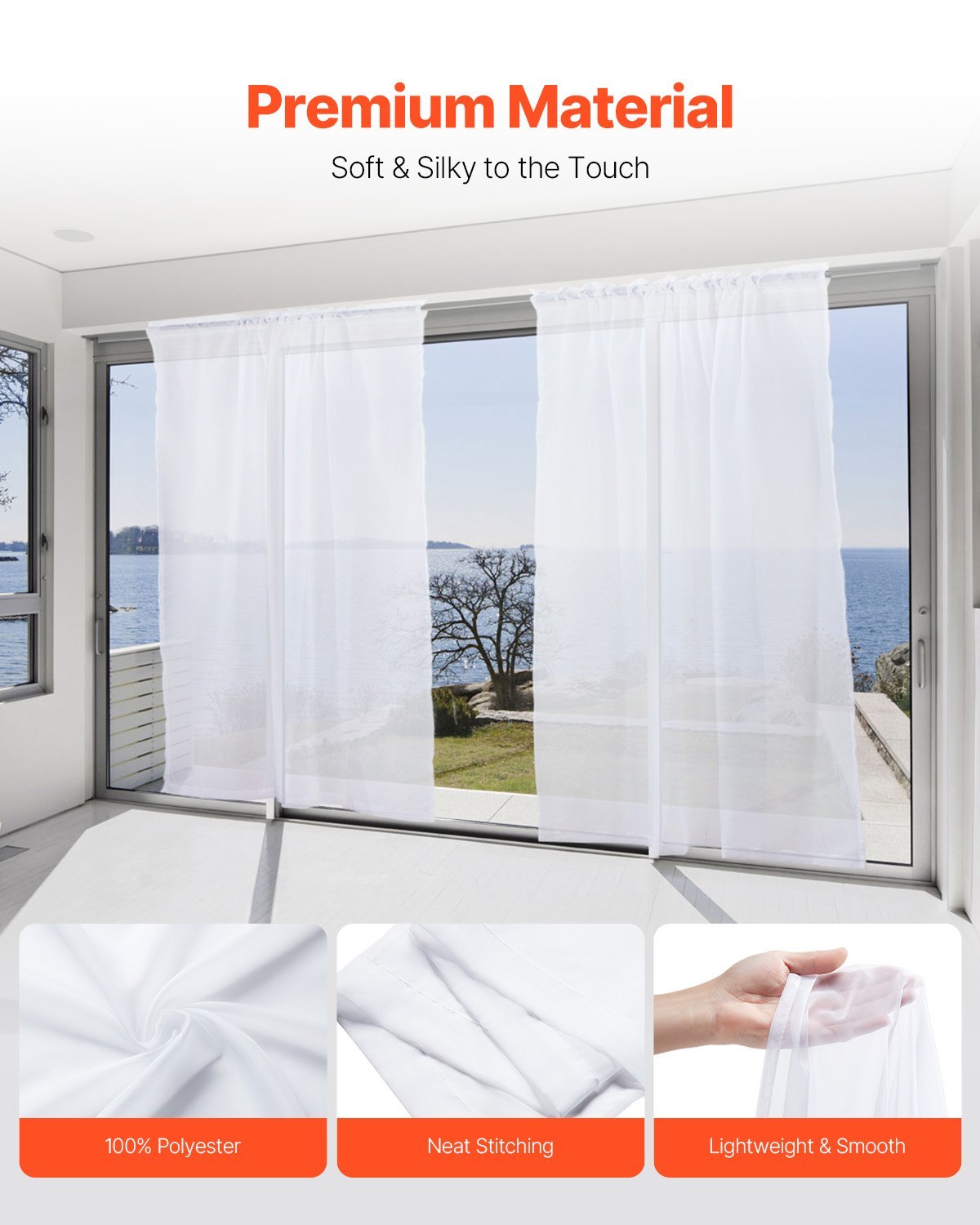 US Local Sheer Curtains 52 W X 84 L Inches 2 Panels Window Drapes Rod Pocket Polyester