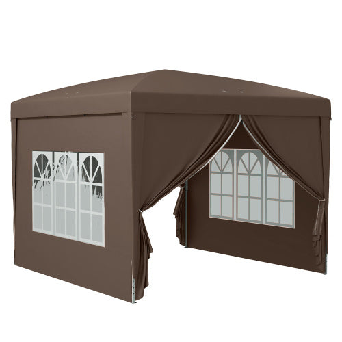 UK Local Outsunny 3 X 3 M Pop Up Gazebo, Wedding Party Canopy Tent Marquee With Carry Bag And Windows, Coffee