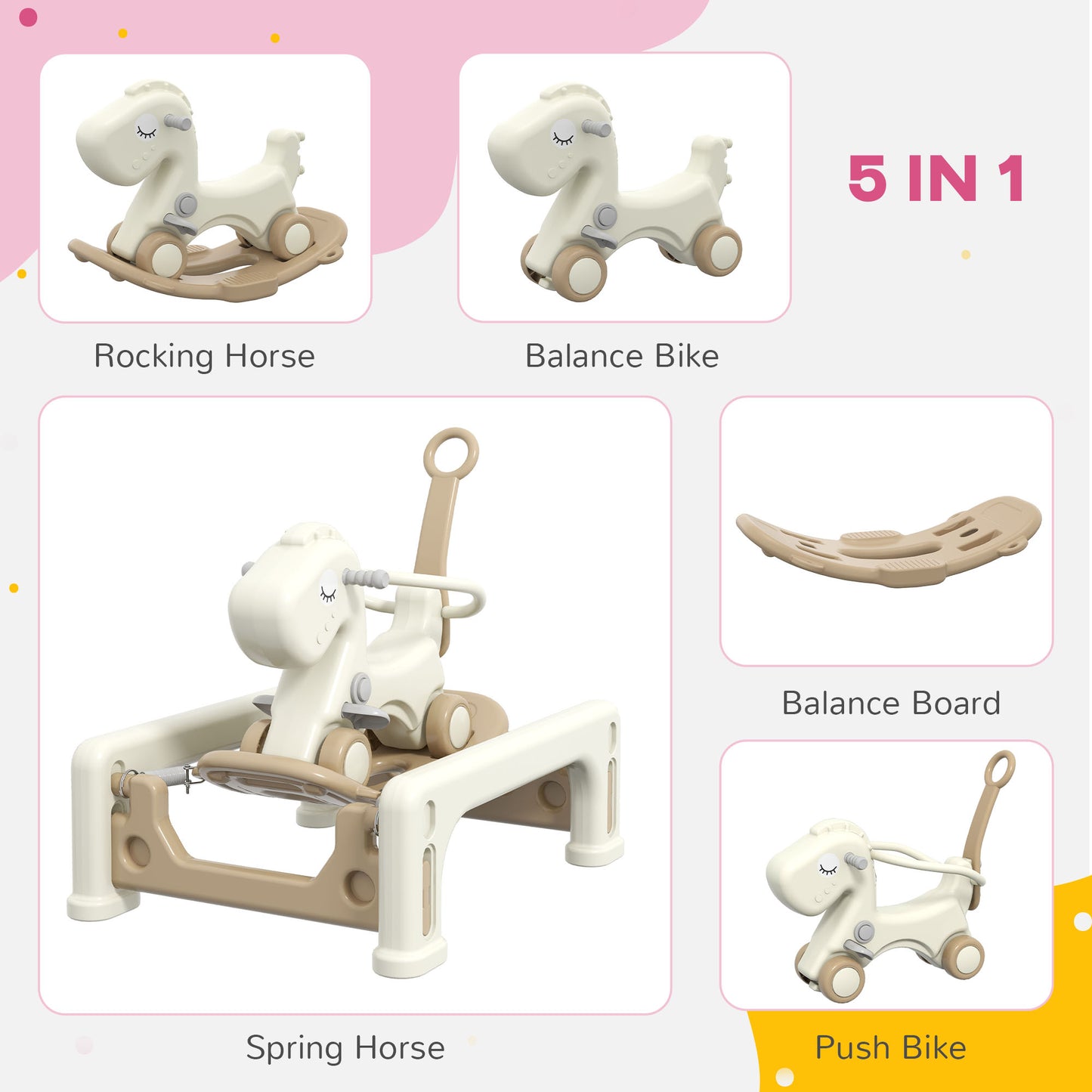 US Local 1 Rocking Horse for Toddlers 1-6 Years with Detachable Balance Board