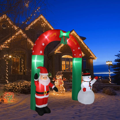 US Local 8ft With Santa Snowman 7 Lights Inflatable Festive Arch Decoration