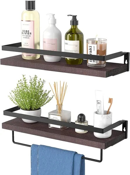 US Local Floating Bathroom Shelf With Towel Rail; Bathroom/living/kitchen/bedroom Wall Shelf Set Of 2; Light Brown; Dark Brown; Black.