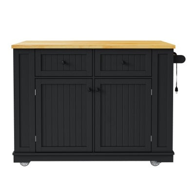 US Local Large Kitchen Island With 2 Bar Stools, Power Outlet, Door Internal Storage Rack, Kitchen Storage Cart On 5 Wheels With Drop Leaf, 5 Open Side Racks, 2 Drawers,for Kitchen,Dining Room