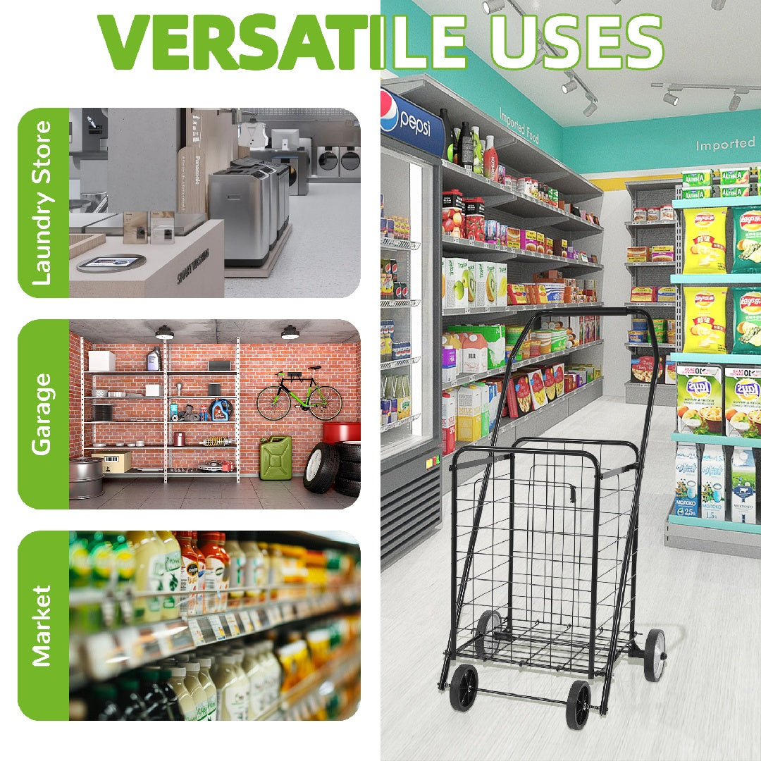 US Local Only Supports Self Pickup Foldable Shopping Grocery Cart With Rollers For Storage, Laundry, Reading, Luggage Travel, Compact And Portable, Black