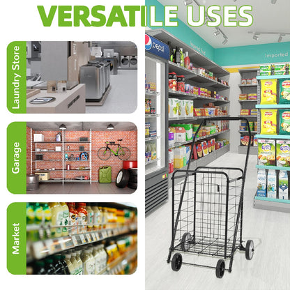 US Local Only Supports Self Pickup Foldable Shopping Grocery Cart With Rollers For Storage, Laundry, Reading, Luggage Travel, Compact And Portable, Black