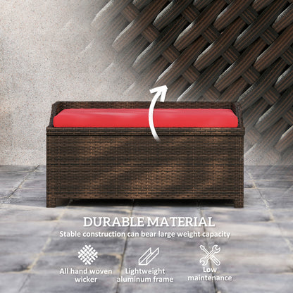 US Local Outdoor Wicker Storage Bench With Storage & Cushion, Red