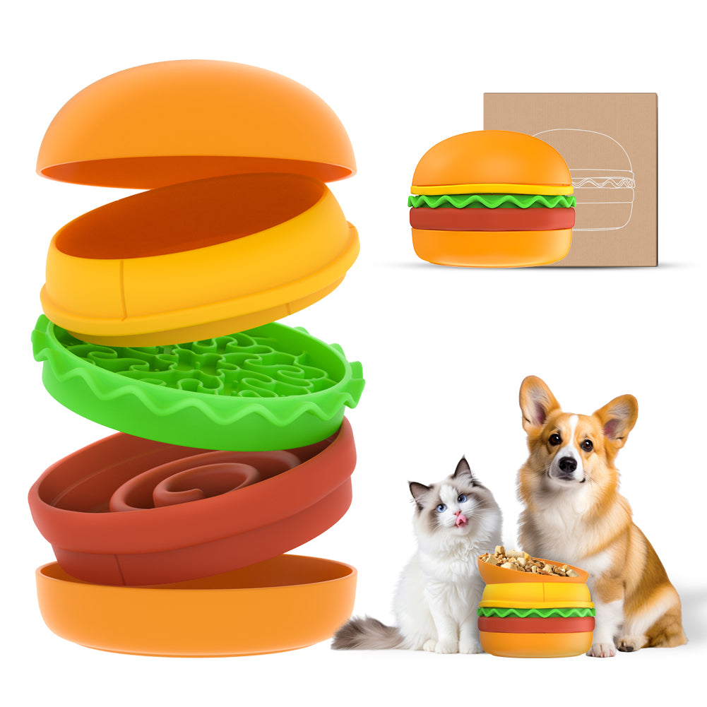 US Local Hamburger Appearance Pet Cat And Dog Bowl Combination Multi-layer Five-in-one