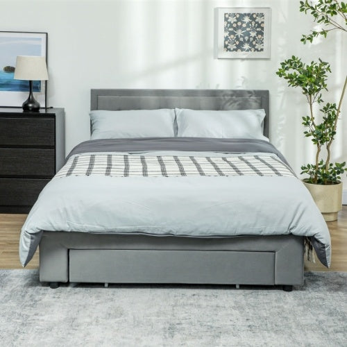 UK Local HOMCOM Double Size Ottoman Bed Frame, With Front Drawer - Grey