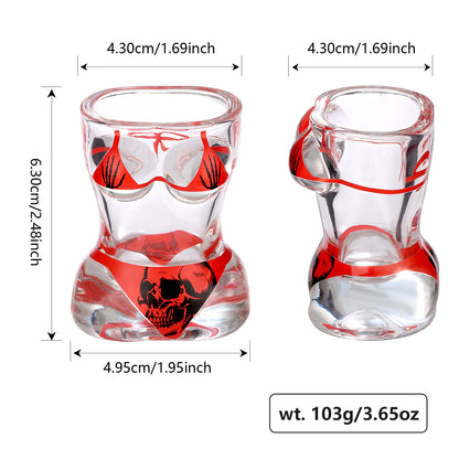 US Local 2 Pieces, Black Muscle Men's And Red Bikini Skull Style Glass Small Wine Glasses Bar Tools Christmas Gift, Halloween Gift, Birthday Gift, Company Party Gift, Universal Gift