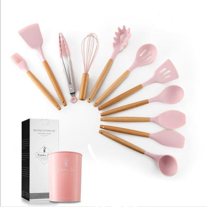 US Local Silicone Kitchenware With Wooden Handle