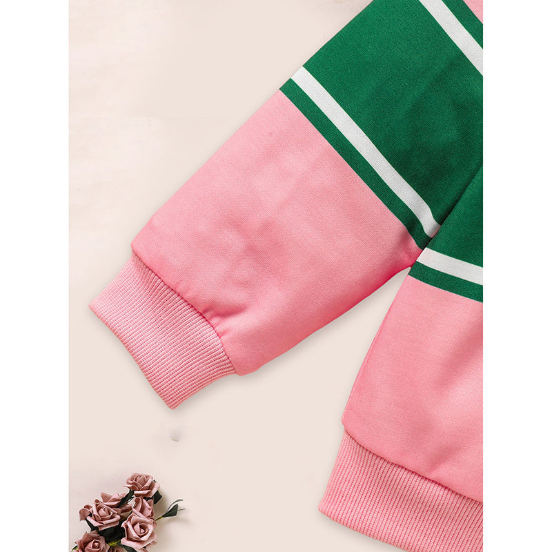 US Local Toddler Girls 2 Piece Outfit Colorblock Letter Graphic Print Sweatshirt And Pleated Skirt Set