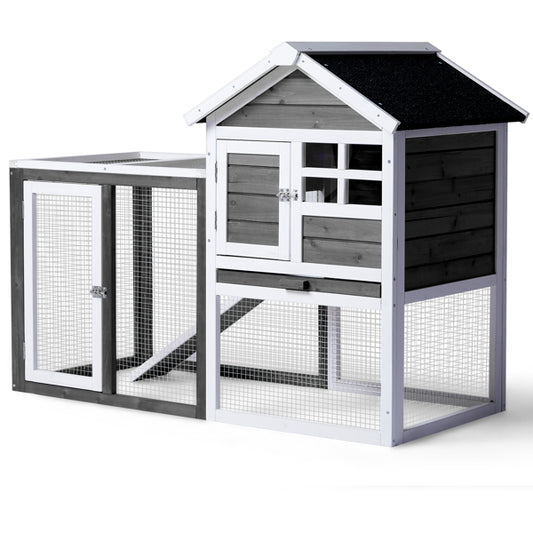 US Local House Type With Ladder Gray Fir Wood Chicken Rabbit Cage