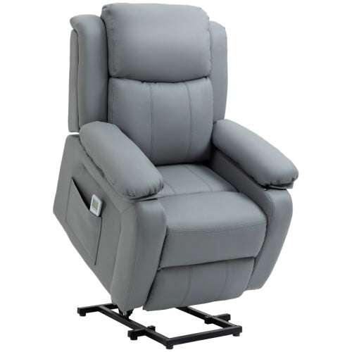 UK Local HOMCOM Riser And Recliner Chair With Massage, Heat, Power Lift Recliner Chair For Elderly With Remote Control, Extended Footrest, Dual Side Pockets, Overstuffed Electric Reclining Armchair