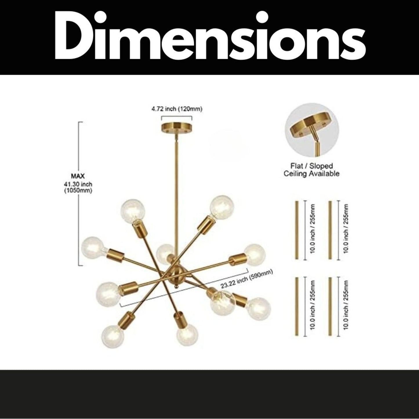 US Local Modern Sputnik Chandelier Lighting 10 Lights With Adjustable Arms Chrome Pendant Lighting