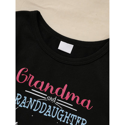 US Local Kid's 'Grandma And Granddaughter' Letter & Heart Print Long Sleeve Top & Pants Set, 2 Sets Comfy Loungewear Outfit
