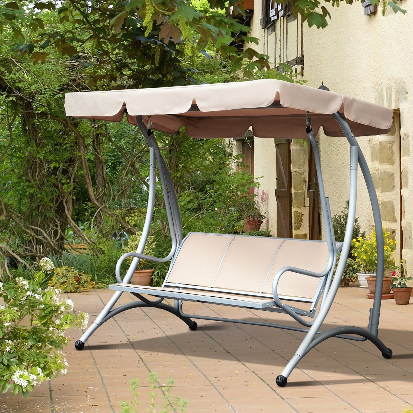 US Local Outdoor Swing Chair Bench With Stand And Adjustable Canopy Porch Swing For Patio Garden