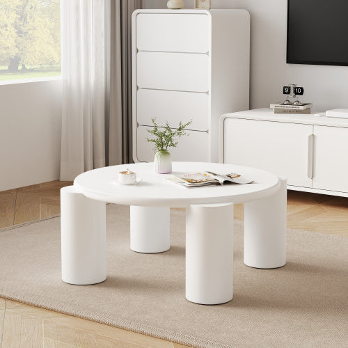 UK Local White Round Coffee Table,Wooden Painted Coffee Table,Tea Table, Cute Wooden Modern Center Table With 4 Legs For Bedroom Apartment, Living Room, Farmhouse