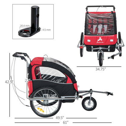US Local Elite 360 Swivel Bike Trailer for Kids Double Child Two-Wheel Bicycle Cargo Trailer With 2 Security Harnesses